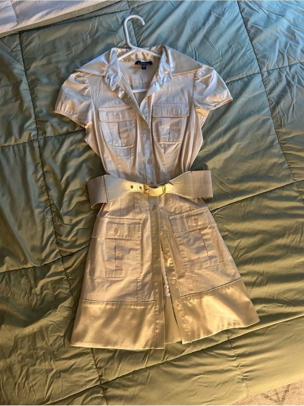 2B Bebe Cream Short-Sleeve Shirt Dress with Matching Wide Belt
